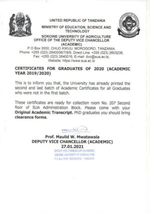 Buy Transcript Certificate From the Sokoine University of Agriculture